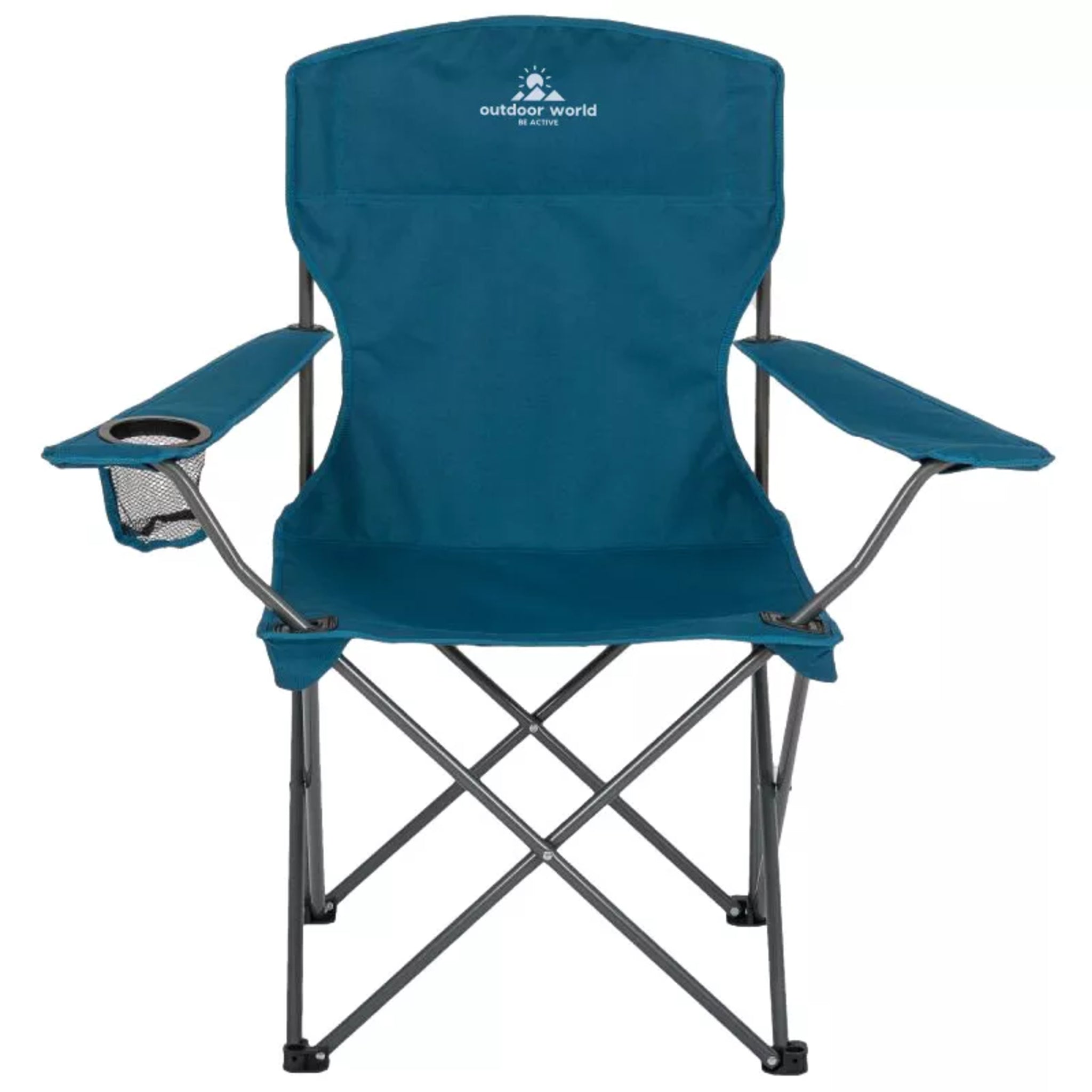 Blue Outdoor World Folding Camping Chair with Cup Holder High Back Waterproof Fabric Durable Steel Legs and Carry Bag